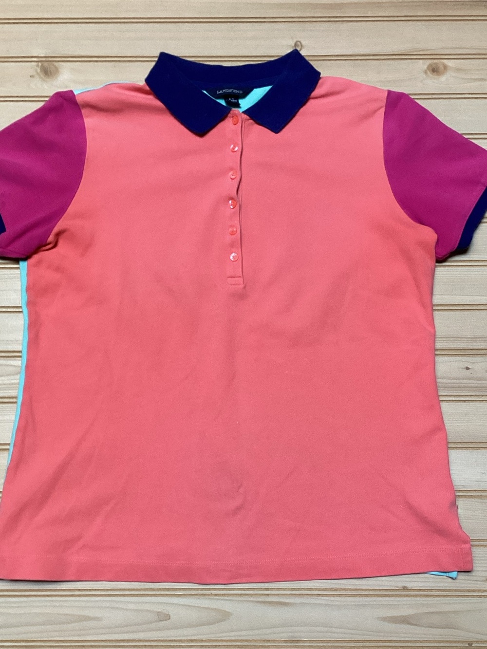 VTG Land’s End Colorblock 4 Color Patchwork Polo Golf Shirt Cotton Women's XS